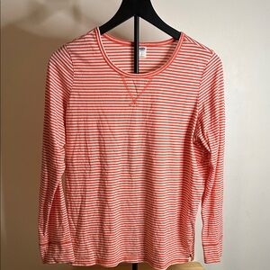 Old Navy Coral and White Striped Long Sleeve Top